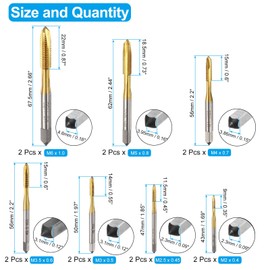 sourcing map 14pcs Spiral Point Tap Set M2 M2.5 M3 M3.5 M4 M5 M6 Metric Thread Screw Taps, Titanium Coated High Speed Steel 6542 Machine Tapping Threading Repair Tool