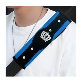 Gasedin Car Seat Belt Cover, Leather Safety Belt Shoulder Strap Covers with Sparkling Diamond Crown, Soft Seat Belt Decorative Cover Mats for Cars Trucks SUVs, Car Accessories (Blue)