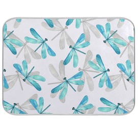 Turquoise Gray Dragonflies Dish Drying Mat for Kitchen Counter 16 x 18 Inch Absorbent Microfiber Dry Dishes Mats Drainer Mat Dish Drying Pad for Countertops Decor
