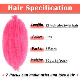 GOWIT Pink Marley Hair Pre Separated Spring Twist Hair, 12 Inch, PINK, Synthetic, Braiding Hair Extensions