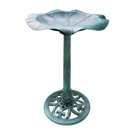 BTEXPERT BB5164 28" Pedestal Fountain Antique Flower Outdoor Garden Bird Bath Accent Yard Statue Feeder Patio Floral Decor Lily Leaf Verdigris Vintage Green Birdbath Planter Fillable Stand
