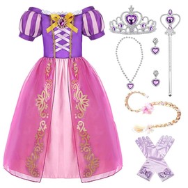 Rapunzel In The Tower, Long-Haired Princess, Princess Dress, Cosplay, Girls, Birthdays, Christmas, Gift, Luxurious 7-Piece Set, Purple, 110