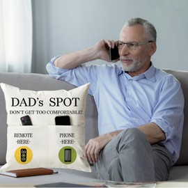 ONFAON Father's Day Throw Pillow Case, Dad's Spot Throw Pillow Covers 18 x 18 Inch，Dad Gifts from Daughter Son，Birthday Christmas Thanksgiving Day Gifts for Papa Stepdad ，2-Pocket