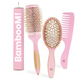 Ilū Bamboo Hair Brush Detangler in Pink Flamingo Gentle Hair Massage with 100 Bamboo Ideal for All Hair Types Stylish and Environmentally Friendly Hair Combs and Brushes