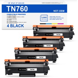 [with CHIP] Compatible TN760 Toner Replacement for Brother TN760 TN-760 TN730 TN-730 Cartridge Use with HL-L2350DW HL-L2390DW HL-2550DW MFC-L2710DW MFC-L2750DW HL-L2350DW HL-L2370DW(4 Black)