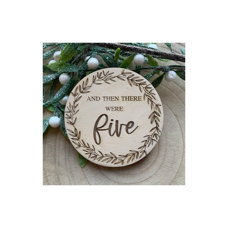 And then there were five Wooden Disc, Baby announcement Pregnancy
