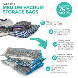 FiNeWaY Reusable 8 Vacuum Storage Bags Space Saving Clothes Bedding 70 X 50cm - Premium Quality Ideal for Travel Wardrobe Suitcase - Keeps Items Free From Dust, Mould, Bugs & Dampness