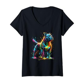 Womens Splash Art Staffordshire Bull Terrier Staffy Terriers V-Neck T-Shirt