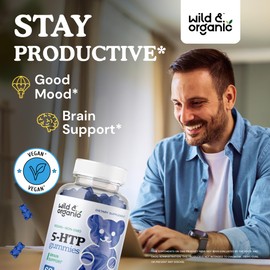 Wild & Organic 5-HTP 200mg Mood Gummies - L-Tryptophan for Relaxation and Natural Calm - 5 HTP Supplement for Brain Support - 60 Vegan, Non-GMO 5HTP Gummies