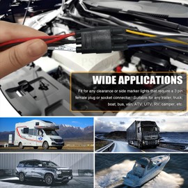 PSEQT 50 Counts 3 Prong Wire Harness Roll Female Bullet Plugs, 18 AWG Continuous Wire Harness 7" Spacing on Lead for LED Side Tail Clearance Marker Lights for Trailer Truck Bus ATV Van