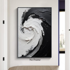 Black and White Abstract Painting Modern Black Canvas Wall Art Black and White Waves Print Modern Abstract Artwork Black and White Minimalist Wall Art Abstract Wave Painting for Walls 16x24in Unframed
