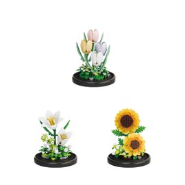 Kadablk Botanical Flower Micro Blocks Set for Adults and Teens,600 PCS Mini Bricks Artificial Flowers for Birthday and Gift Idea for Significant Other, Lily,Sunflower and Tulip