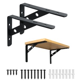 Mooche 2Pcs Shelf Brackets Black, Heavy Duty Stainless Steel Triangle Shelf Brackets, Metal L-Shaped Shelf Bracket, 15×11×2CM Bracket for Shelves Support Wall Hanging Supporting Suspended Items