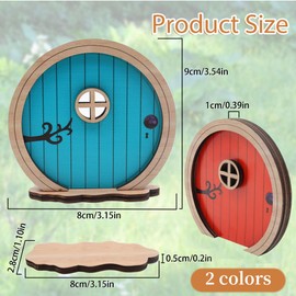 Simaixing Fairy Door for Garden, Miniature Elf Door for Wall, Fairy Garden Accessories Outdoor for Trees and Tree Trunk, Mini Arch Fairy Tale Door Courtyards Decoration (Red & Blue)