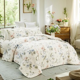 Cozaline Floral Duvet Cover Twin Size 100% Cotton Reversible Duvet Cover Set with Zipper Closure 2 Pieces Soft & Breathable Green Garden Floral Comforter Cover Sets