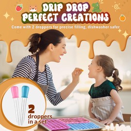 Gummy Bear Molds Silicone Mini Size, Non-stick Chocolate Candy Gummy Mould for Kid with 2 Droppers Including Dinosaur, Bear, Hearts and Donut Shape 201 Cavities