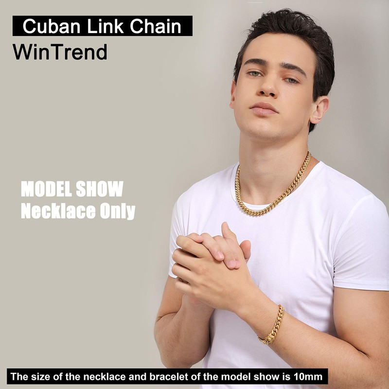 WinTrend Gold Cuban Link Chain Necklace or Bracelet with Design