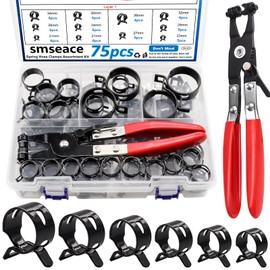 smseace 75Pcs 19-38mm Spring Hose Clamps With Hose Clamp Plier 13-sizes Constant Tension Hose Clamp used for Fuel Line，Vacuum Hose，Air Hose Spring Band Hose Clamp Kit