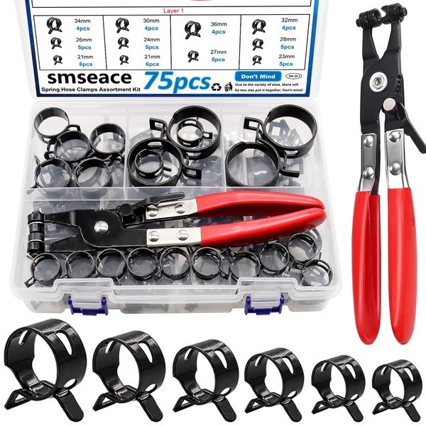 smseace 75Pcs 19-38mm Spring Hose Clamps With Hose Clamp Plier