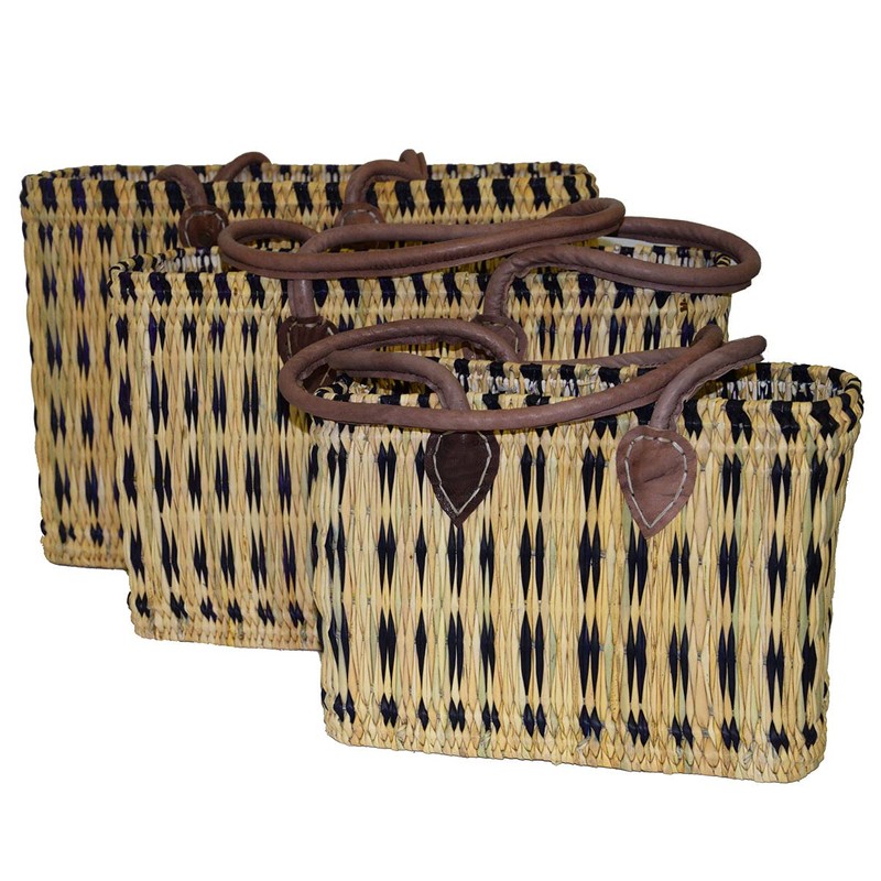 Seagrass Shopping Basket, Braided Bag with Leather Handle, Medium Size