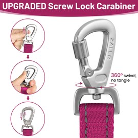 ZALER Short Dog Leash 2 ft, 24 Inches Traffic Leashes for Dogs, Nylon Reflective Dog Lead with Padded Handle, Heavy Duty Pet Leash with Carabiner Clip for Large and Medium Dogs (24" Pink)
