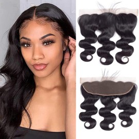 Body Wave Lace Frontal Closure 13x4 Ear to Ear Lace Frontal Free Part Body Wave Pre Plucked Frontal 12A Grade Human Hair 13x4 Full Lace Frontal Closure With Baby Hair Natural Black Color(18inch)