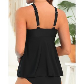 Yonique Womens Flowy Tankini Tops Only Modest Swim Tops Loose Fit Bathing Suit Tops No Bottom Black M