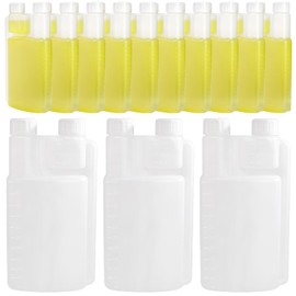ZEAYEA 12 Pcs Plastic Flask with Built in 1 oz Shot Glass Chamber, 17 oz Portable Measuring Bottles for Liquid, beverage, oil, Graduated Dispenser with Caps for Traveling, Camping