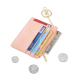 Sodsay Card Case Slim Front Pocket Wallet for Women Credit Card Holder with Keychain(Smooth Pink Lotus)