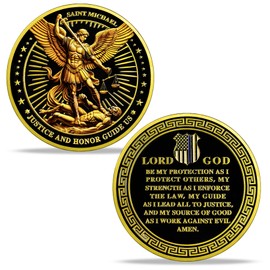 AtSKnSK Police Officers Law Enforcement Saint Michael Challenge Coin Patron Saint of pPolice Officers Saint Michael Police Prayer Sheriff Gifts for Men