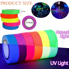 PEOKPIPLE Neon Tape UV Blacklight Reactive Glow -5 Colors Neon Fluorescent Gaffer Cloth Tape 1/2" x10Yards per Roll for Glow Parties, Theater Stages & Sports - No Residue Heavy Duty Weather Resistant