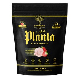 Ambrosia Planta - Premium Plant-Based Protein | Vegan & Keto Friendly | Gourmet Flavors with No Bloating or Stomach Upset | No Added Sugar | 14 Servings | (Strawberry Ice Cream)