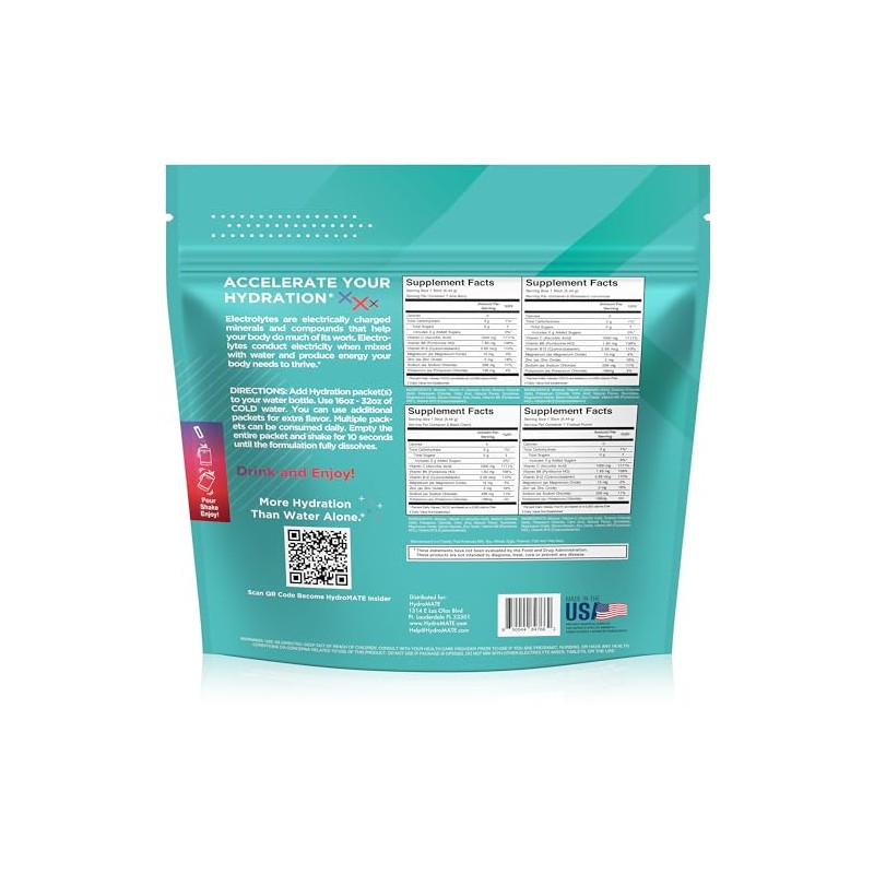 Electrolyte Powder Sugar-Free Hydration Packets Variety Pack HydroMATE 30 Sticks