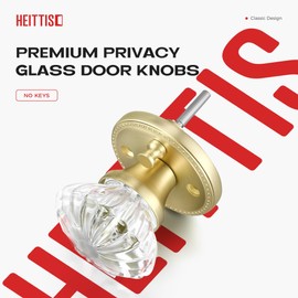 Heittis 3 Pack Glass Door Knob, Heavy Duty Gold Crystal Door Knobs Interior,Privacy Interior Gold Door Knob for Bathroom & Bedroom,Satin Brass Finished