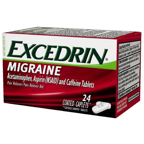 Excedrin Migraine Pain Reliever Caplets, 24 Count (Pack of 2)