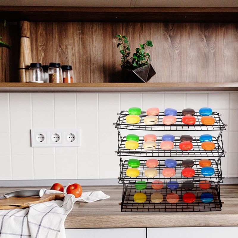 PowerKing Upgraded Collapsible 4-Tier Cooling Rack, Adjustable Stackable Non-Stick Wire