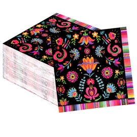 100Pcs Mexican Fiesta Paper Napkins 2 Ply 6.5'' x 6.5" Colorful Floral Mexico Dinner Size Napkins Stripe Pattern Square Beverage Napkins for Cinco De Mayo Taco Night Dinner Kitchen Supplies