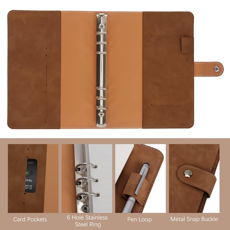 Colacoo Leather A5 Binder Notebook 6 Ring, Refillable Notebook A5