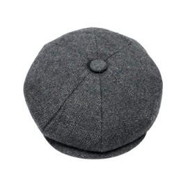 London Design Men's Newsboy Cap Grey Herringbone Wool Warm Thermal Lining Size 58-59cm Baker Boy Hat