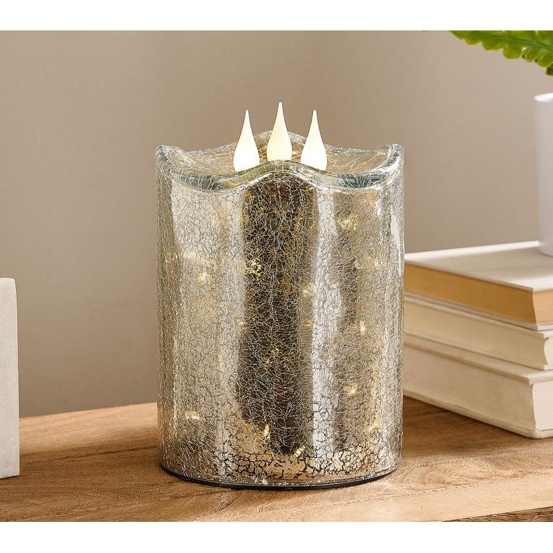QVC 3-Wick Illuminated 7" Crackle Glass Candle by Valerie -