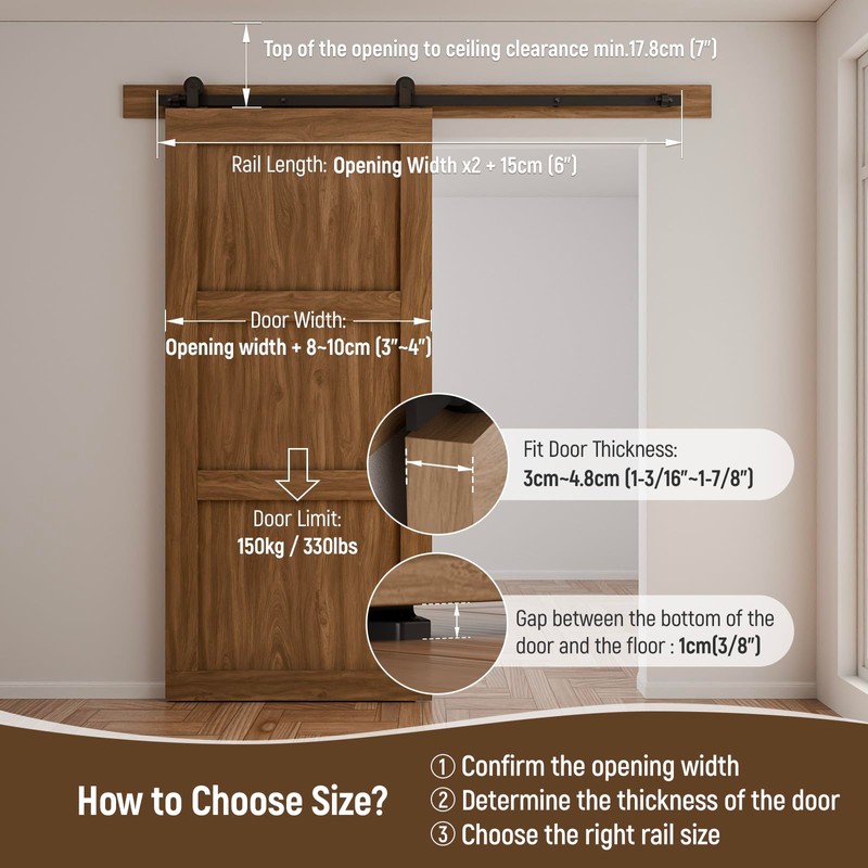 CCJH 5.5FT Sliding Barn Door Hardware Kit Heavy Duty Smoothly