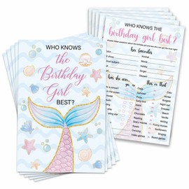 Who Knows The Birthday Girl Best Birthday Party Game Cards, Mermaid Sea Themed Birthdays Night Games Creative Idea, Sleepover Slumber Party Supplies, 20 Game Cards Set for Party(Double-sided)-52