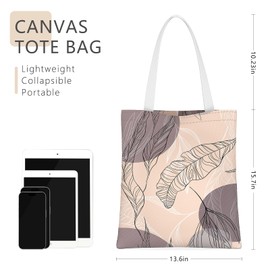 NPOOYI Tote Bag, Canvas Tote Bag for Women, Large Lightweight Reusable Canvas Handbags, Cotton Folding Shoulder Cloth Handbags for Grocery Shopping, Work, 13.6 x 15.7 in, Flesh Pink Minimalist Leaf