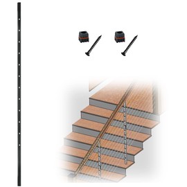 Myard Square Pre-Drilled Intermediate Picket Post with Connectors for 1/8" Stair Cable Railings, Length 50" with 12 Angled Offset Elongated Holes (50", Black, 4-Pack)