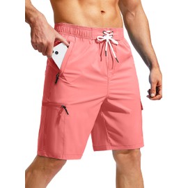 Kayrth Men's Swim Trunks Quick Dry Board Shorts with 5 Pockets Swimsuit Swimwear for Men - No Mesh Liner Hyper Pink