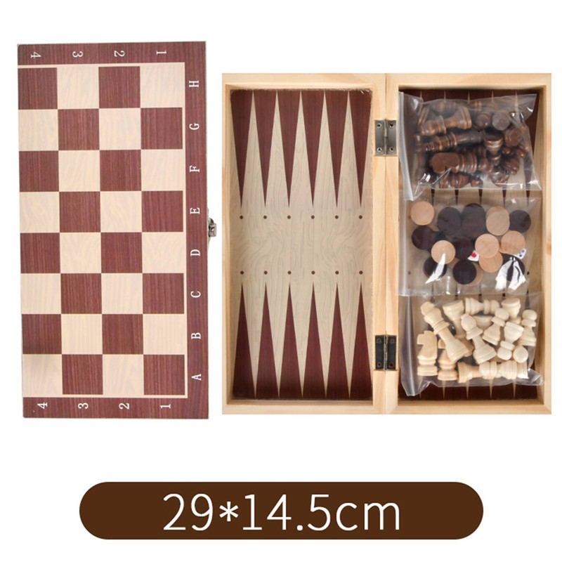3 In 1 Wooden Chess Checkers Backgammon Set Portable Wooden
