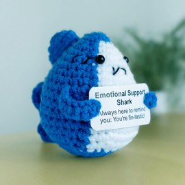 Handmade Emotional Support Positive Shark Pickled Cucumber, Funny Ornaments Crochet Decor,Cute Emotional Support Plush Shark Pickled Cucumber Knitting Doll, Reduce Pressure Ornament Toy (Shark)