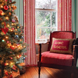 NICETOWN 4 Pieces Christmas Curtain Bundle, 2 Pieces W29xL84 Green Sheer Curtains & 2 Pieces W40xL84 Gold - Foil Stamped Drapes, Elevate Your Holiday Decor