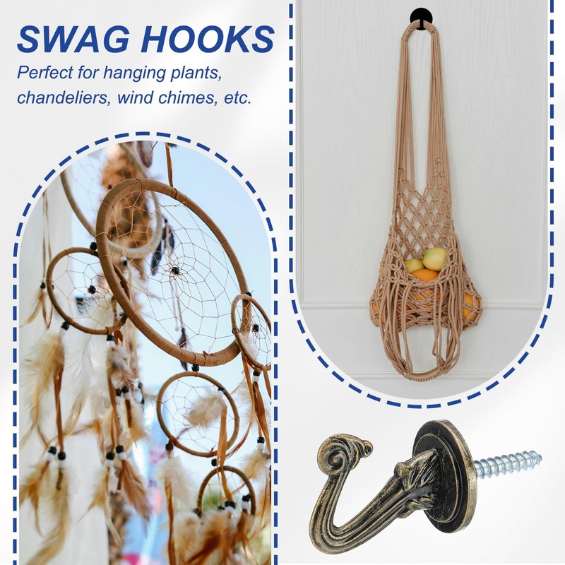 PATIKIL Swag Hooks, 2 Pcs Heavy Duty Ceiling Hooks with