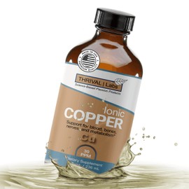 Thrival Labs Ionic Copper Drops (30 PPM) – Pure Liquid Supplement for Hair, Skin, Nails & Bone Health – Bioavailable Copper for Energy, Wellness & Joint Support - 8oz (Glass Dropper Bottle)